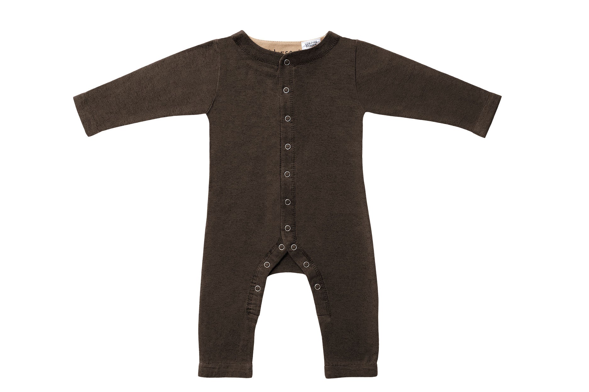 Horsey baby long suit in Bay chocolate, luxury machine-washable cashmere & cotton blend, sizes 00000–0