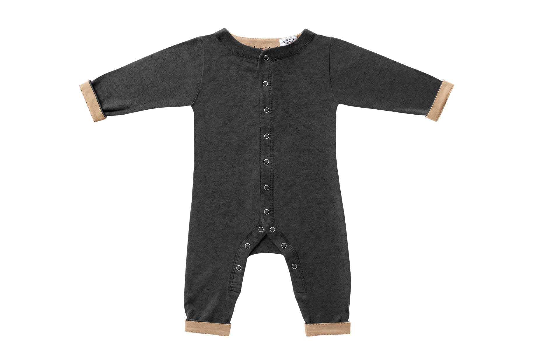 Horsey baby long suit in Grey charcoal, unisex, fold cuffs up for contrast colour, luxury cashmere & cotton blend