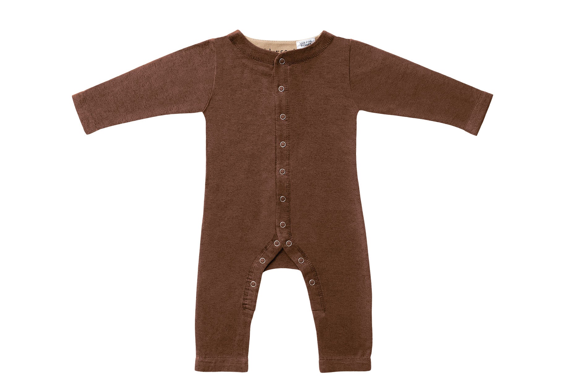Horsey baby long suit in Chestnut caramel, luxury machine-washable cashmere & cotton blend, sizes 00000–0