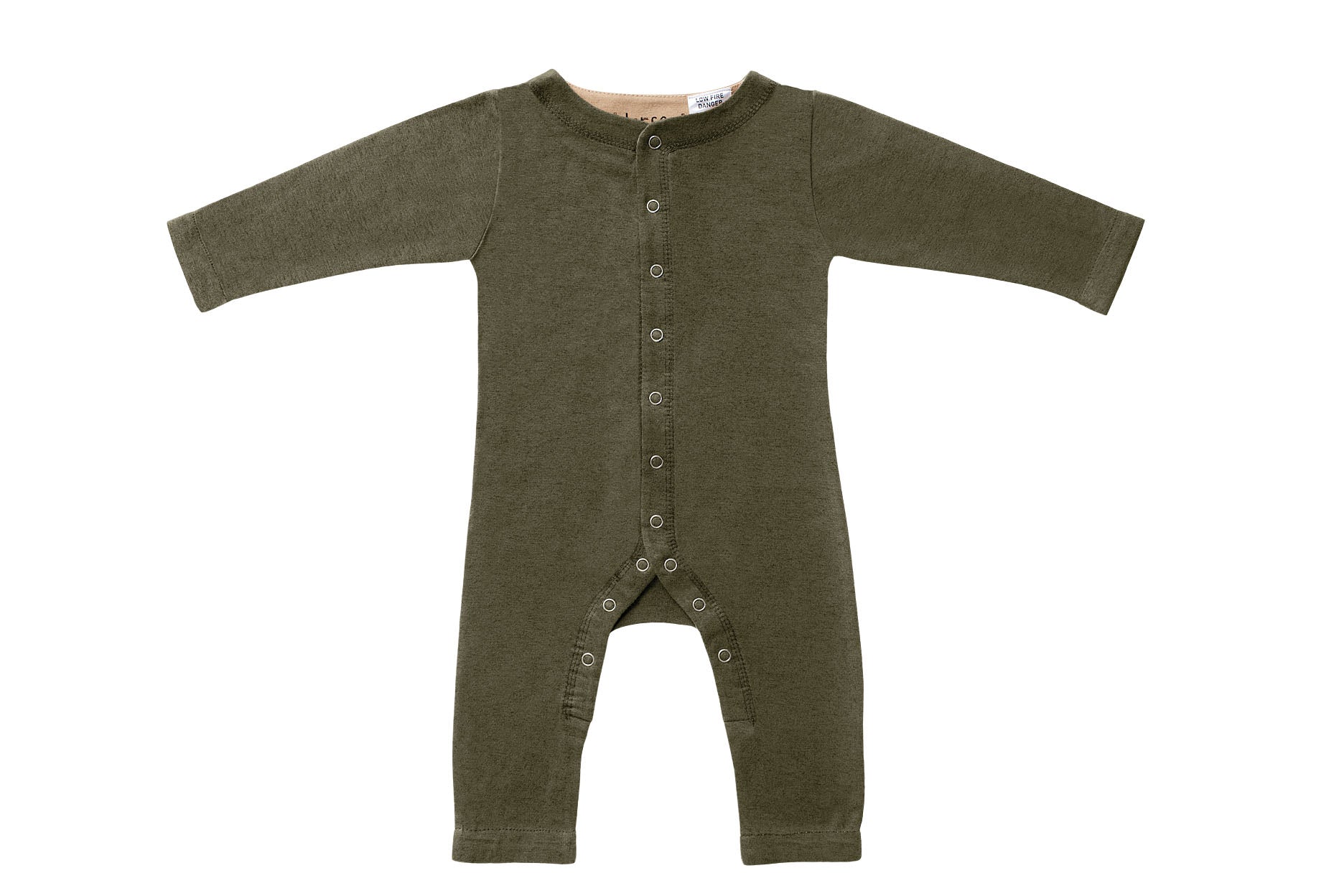 Horsey baby long suit in Lucerne olive, luxury machine-washable cashmere & cotton blend, sizes 00000–0