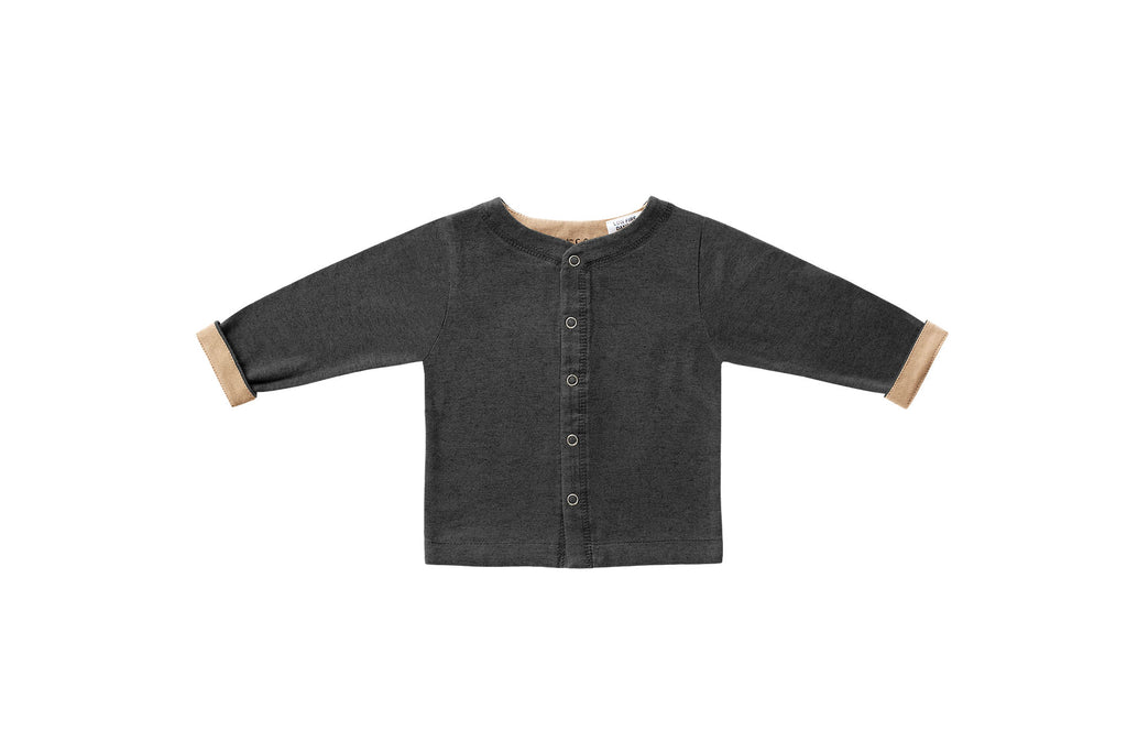 Horsey baby long sleeve top in Grey charcoal, unisex, luxury cashmere & cotton, fold cuffs back for contrast colour
