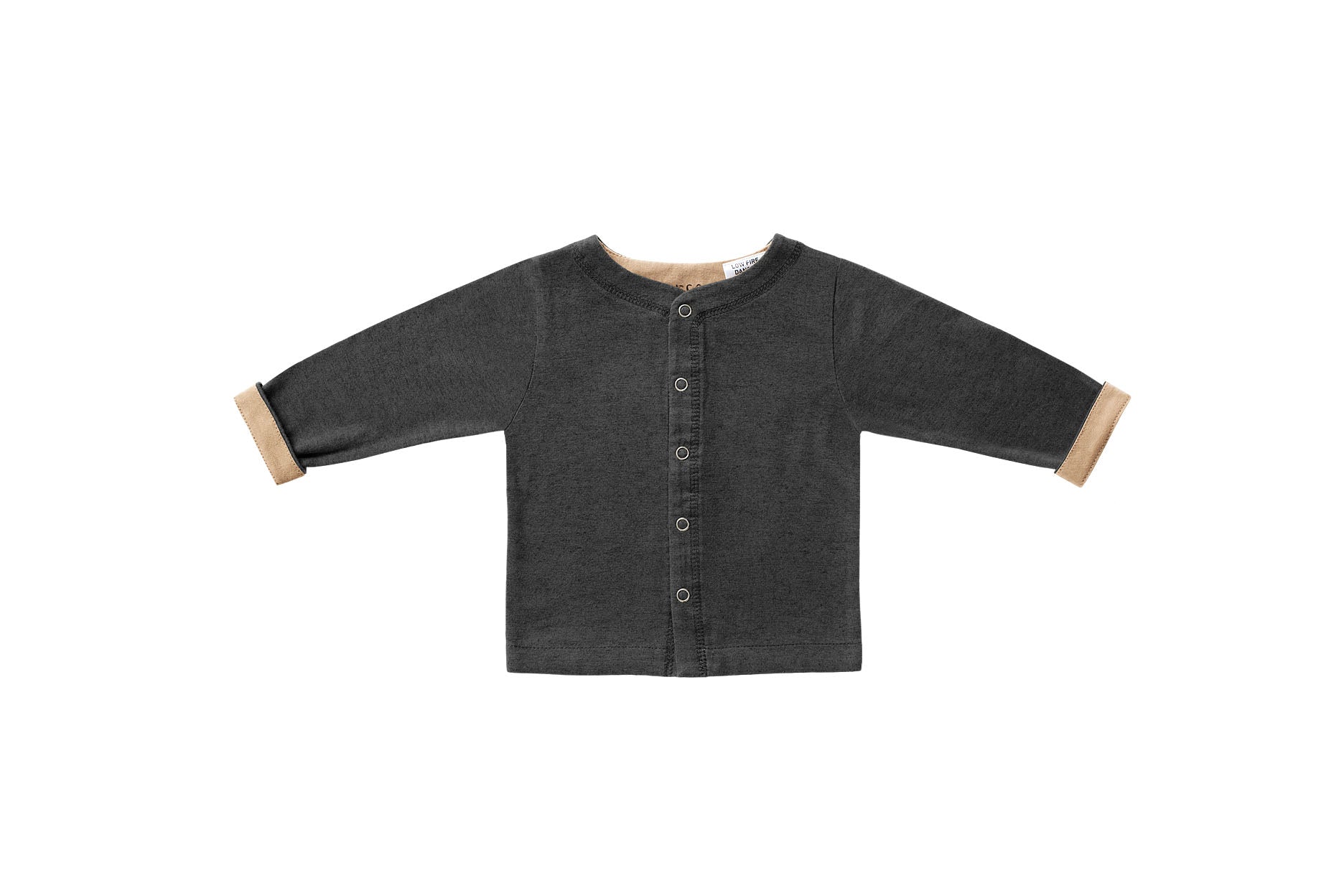 Horsey baby long sleeve top in Grey charcoal, unisex, luxury cashmere & cotton, fold cuffs back for contrast colour