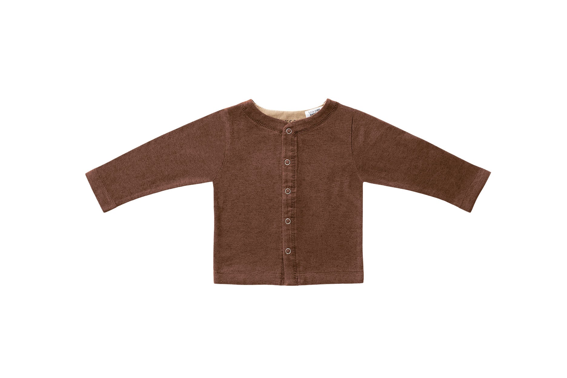 Horsey baby long sleeve top in Chestnut caramel colour, luxury machine-washable cashmere & cotton blend, sizes 00000–0