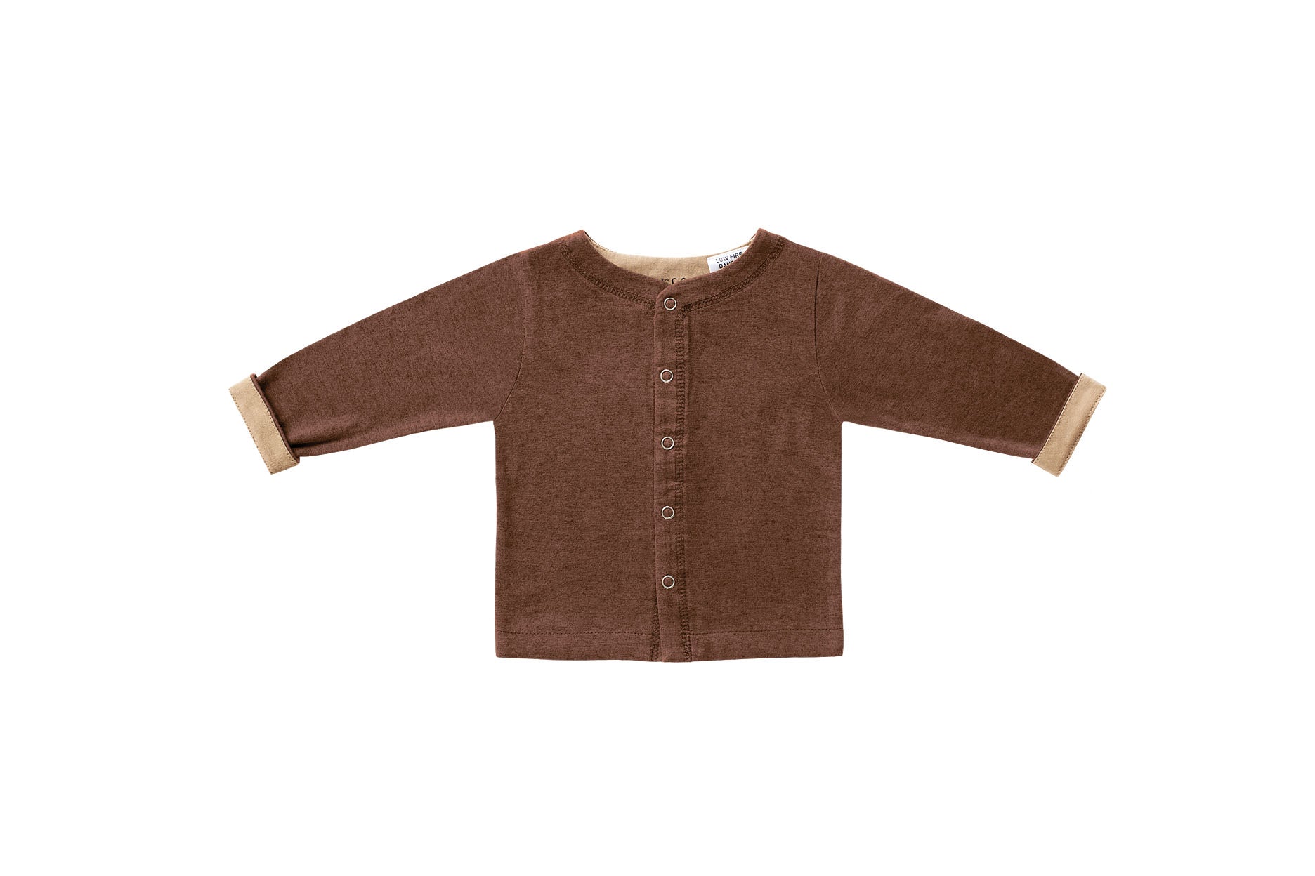 Horsey baby long sleeve top in Chestnut caramel, unisex, luxury cashmere & cotton, fold cuffs back for contrast colour