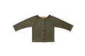 Horsey baby long sleeve top in Lucerne olive colour, luxury machine-washable cashmere & cotton blend, sizes 00000–0
