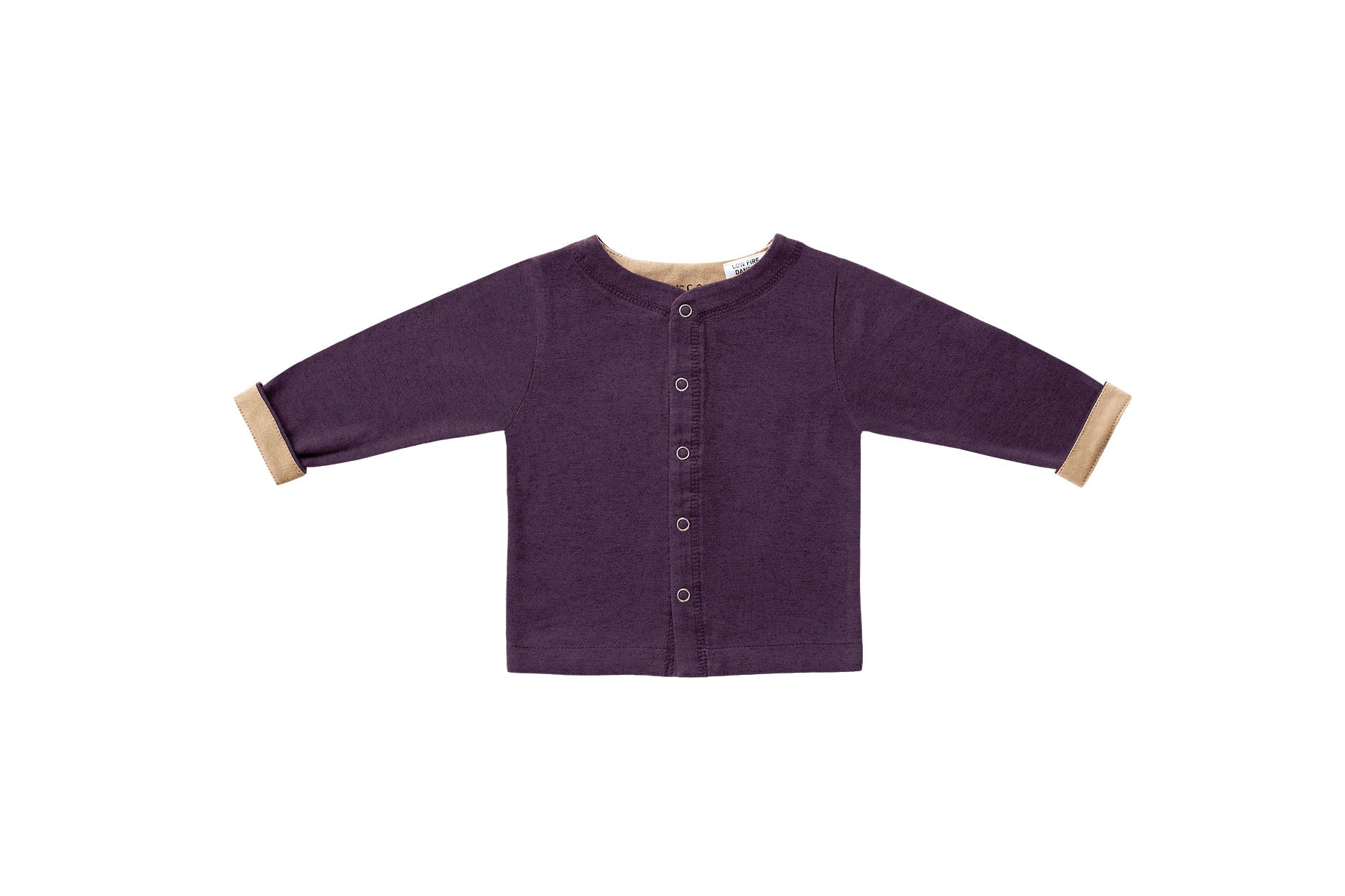 Horsey baby long sleeve top in Heritage Carrot purple, unisex, luxury cashmere & cotton, fold cuffs back for contrast colour