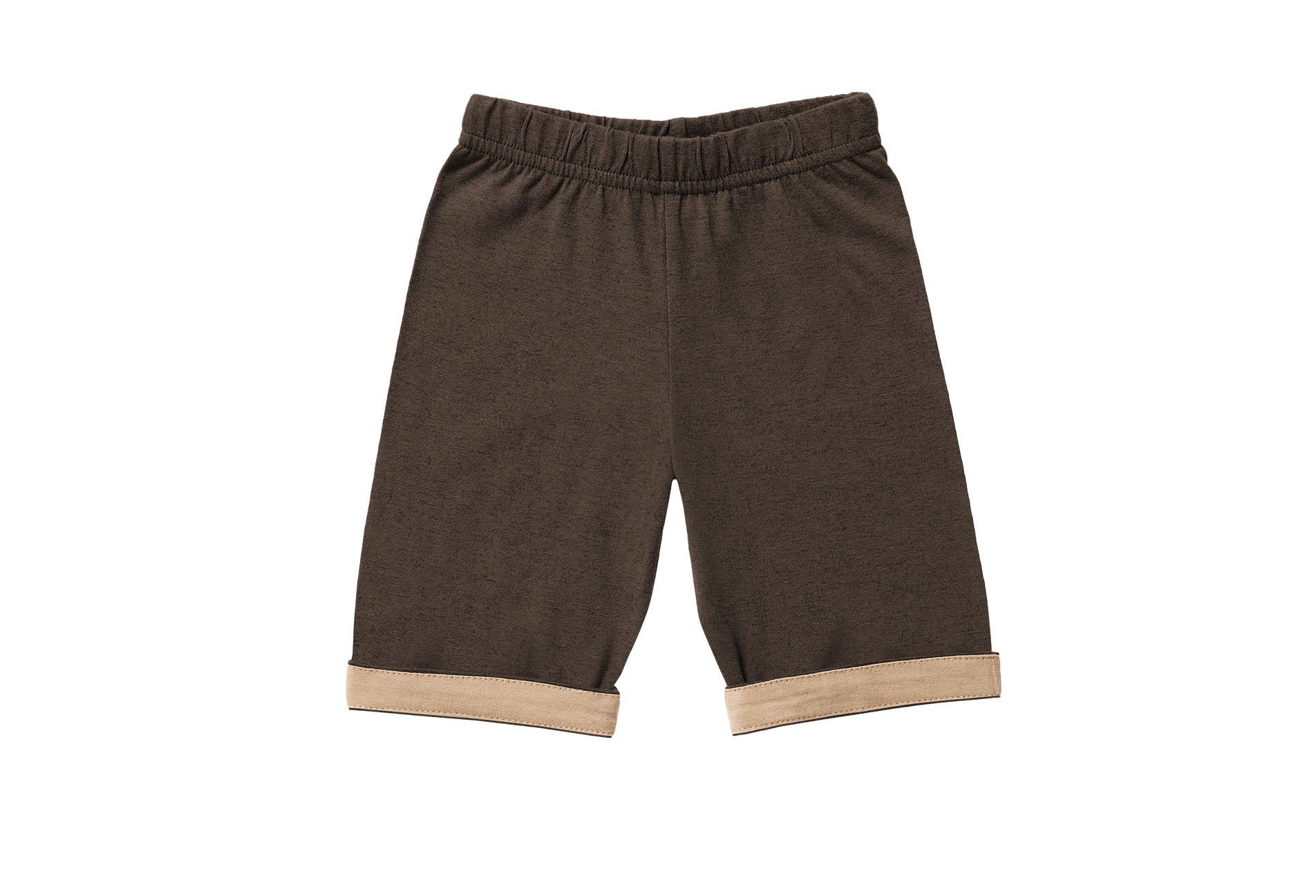 Horsey baby pants in Bay chocolate, unisex, luxury cashmere & cotton, fold cuffs back for contrast colour