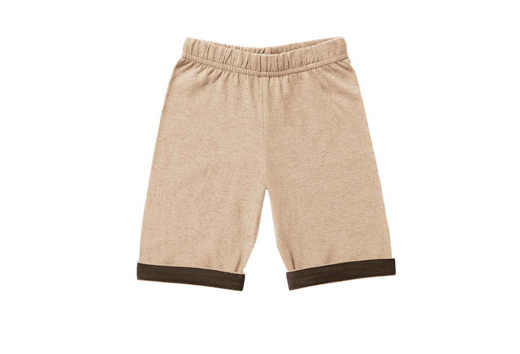 Horsey baby pants in Buckskin beige, unisex, luxury cashmere & cotton, fold cuffs back for contrast colour