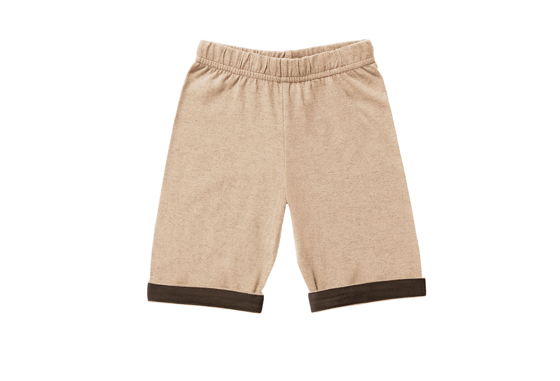 Horsey baby pants in Buckskin beige, unisex, luxury cashmere & cotton, fold cuffs back for contrast colour