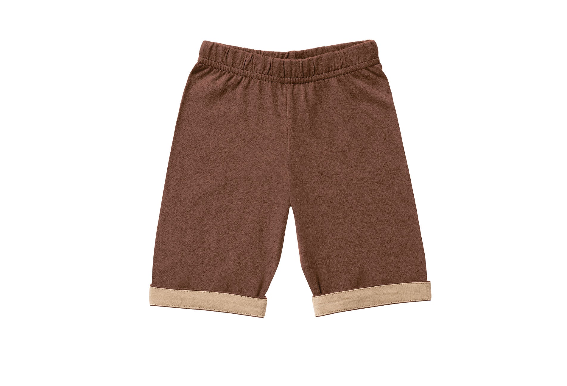 Horsey baby pants in Chestnut caramel, unisex, luxury cashmere & cotton, fold cuffs back for contrast colour