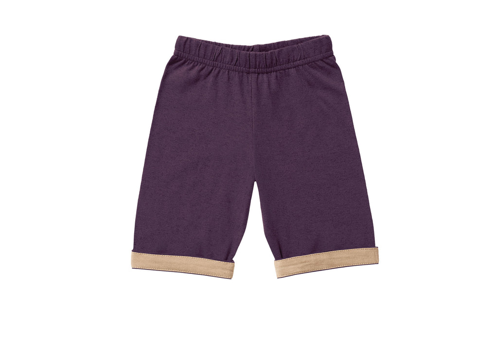 Horsey baby pants in Heritage Carrot purple, unisex, luxury cashmere & cotton, fold cuffs back for contrast colour