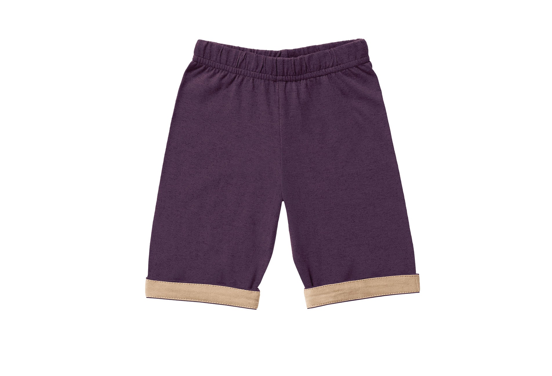 Horsey baby pants in Heritage Carrot purple, unisex, luxury cashmere & cotton, fold cuffs back for contrast colour