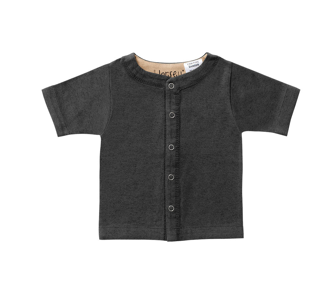 Horsey baby short sleeve top in Grey charcoal, luxury machine-washable cashmere & cotton blend, sizes 00000–0