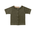 Horsey baby short sleeve top in Lucerne olive, luxury machine-washable cashmere & cotton blend, sizes 00000–0