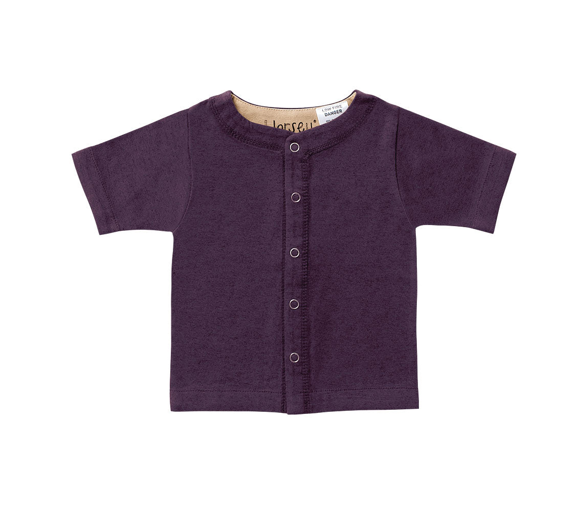 Horsey baby short sleeve top in Heritage Carrot purple, luxury machine-washable cashmere & cotton blend, sizes 00000–0